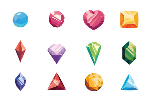 Colorful Gemstone Crystal Diamond Ruby Icons Set