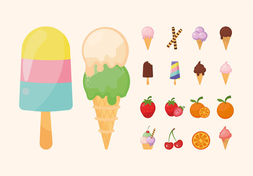 Colorful Sweet Ice Cream Dessert Illustrations Set