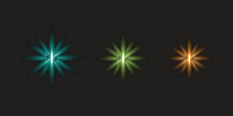Triple Starburst Glow Lights – Teal, Green & Orange Radiant Effects