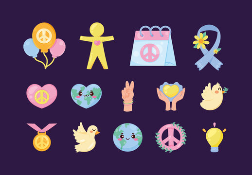 Colorful International Peace Day Illustrations Set