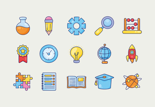 Colorful Education School Science Knowledge Learning Illustrations Set