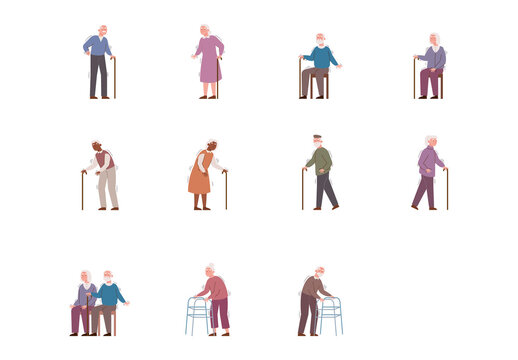 Colorful Parkinson Disease Elderly People Health Illustrations Set