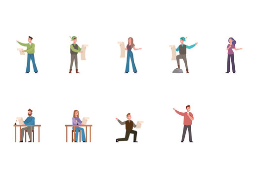 Colorful Reciting Character People Illustration Set