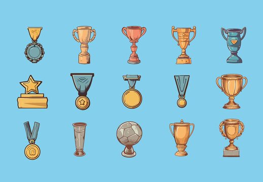 Colorful Sport Prize Champion Winner Illustrations Set