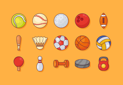 Colorful Sports Equipment Exercise Icons Set