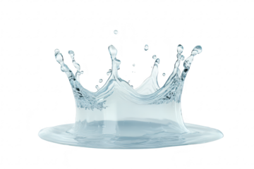 A stunning close-up of a water splash creating dynamic shapes and droplets. captured against a clean white background. ideal for illustrating concepts of fluidity and motion in design