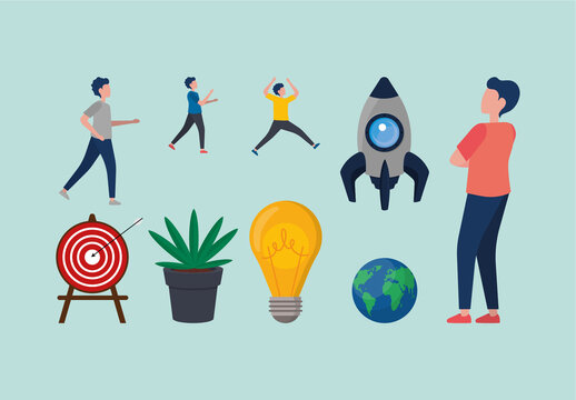 Colorful Innovation Ideas Growth Start Up Business Illustration Set