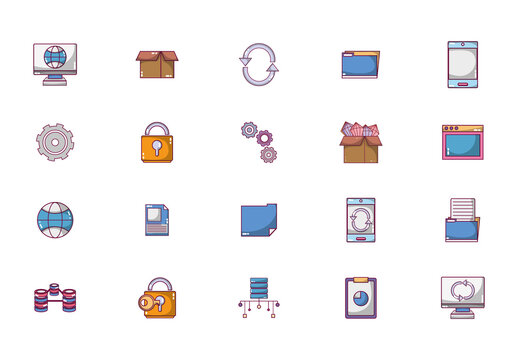 Colorful Tech Data Security Mobile Desktop Folder Icons Set