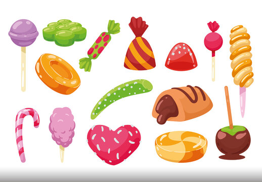 Colorful Candy Sweets Dessert Snack Illustrations Set