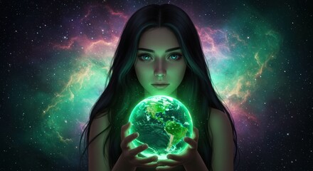 Woman holding luminous orb
