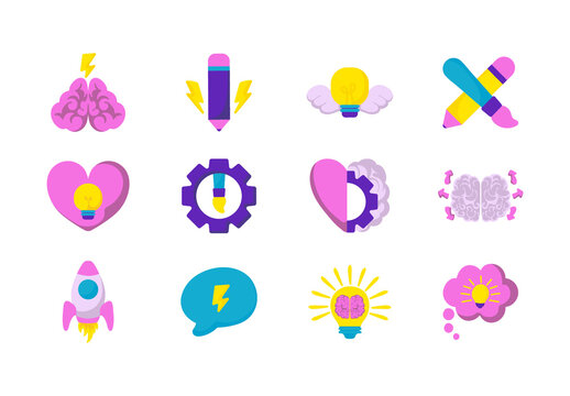 Colorful Creativity Brain Illustrations Set