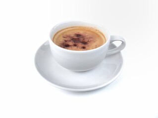 Cappucino coffee in white cup isolated on white background 