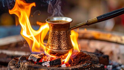Close-up of coffee being brewed over open flames