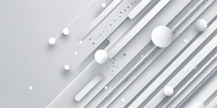Abstract Geometric Composition With Diagonal Lines Spheres and Small Dots on a Light Grey Background