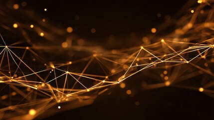 Abstract Network Visualization of Orange Connected Dots and Lines on Dark Background