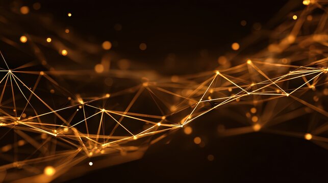 Abstract Network Visualization of Orange Connected Dots and Lines on Dark Background