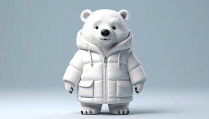 Biały miś polarny w grubej puchowej kurtce