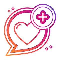 Gradient speech bubble with heart and plus sign design icon
