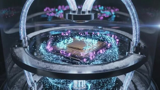 Advanced technology future innovation, futuristic chip, quantum computing and microchip technology