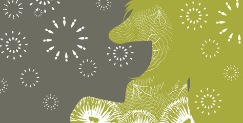 Horse Chinese New Year Green Banner Vector Fireworks Floral