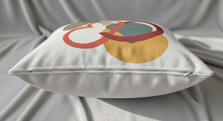 Stylish Decorative Pillow with Abstract Design on Gray Fabric.