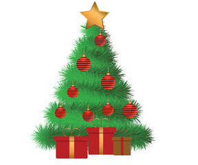 Decorated Christmas Tree with Gifts Festive Holiday Scene vector Illustration