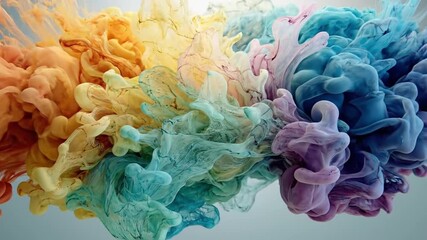 Colorful wisps of pigment drift and blend creating a dynamic  abstract composition