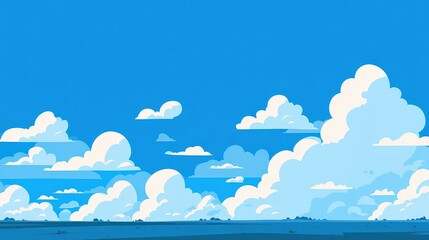 Pixel Art Blue Sky with White Clouds Above a Horizon View Background with Blocky Texture and Eight Bit Aesthetic for Retro Design