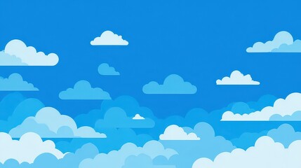 Pixel Art Cloudscape with Blue Sky and Cumulus Clouds in Light to Dark Gradients Wide Pixelated Scenery Background