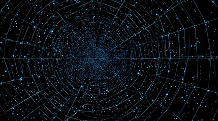 Abstract Blue Dot Cluster on a Dark Background Creating a Concentric Pattern