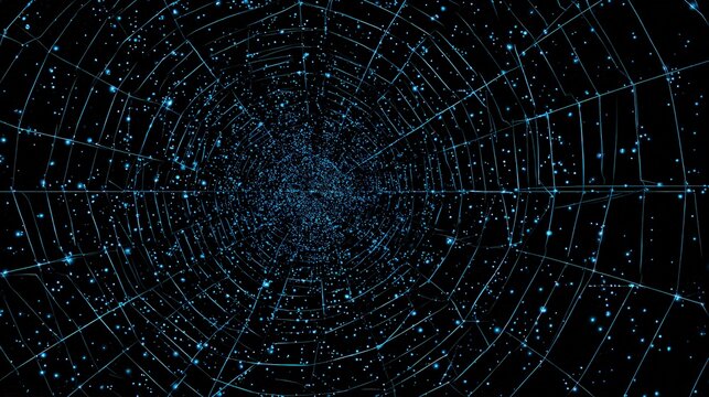 Abstract Blue Dot Cluster on a Dark Background Creating a Concentric Pattern - Powered by Adobe