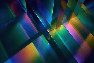 Abstract Geometric Composition of Overlapping Prism Light and Refractions with Colorful Hues