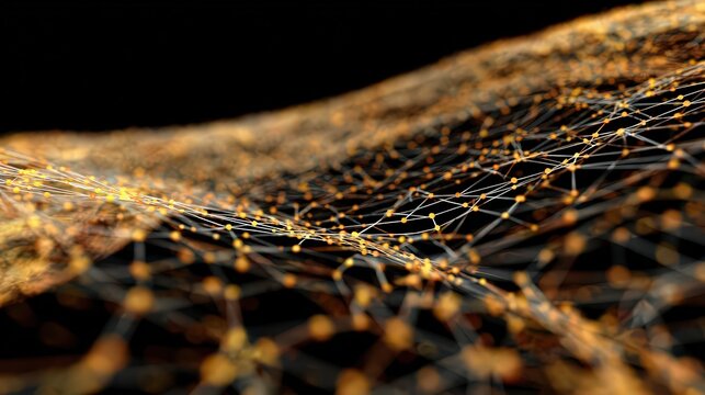 Abstract Network of Illuminated Connected Dots Over Dark Background