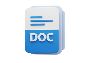 3d rendered doc file icon isolated on transparent background