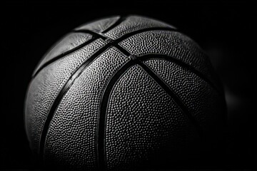 Detailed Close Up Of Basketball Texture Under Dramatic Lighting on Black Background