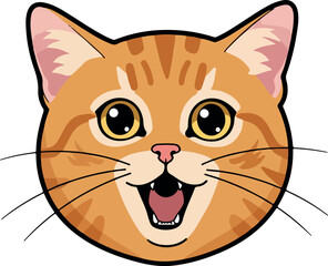 Orange Tabby Cat Face Open Mouth White Background Minimal Illustration