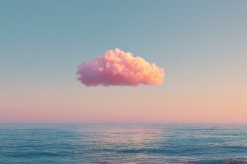 Floating Cloud Above Serene Water Surface Under Soft Pastel Sky