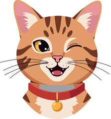 Orange Tabby Cat Winking with Red Collar and Gold Bell Isolated