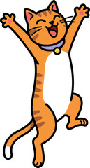 Orange Tabby Cat With Stripes Jumping with Arms Raised