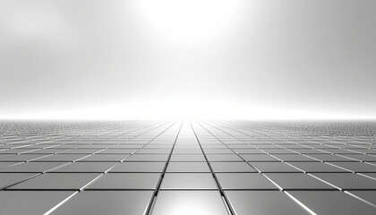 Abstract perspective view of a tiled floor receding into the distance.