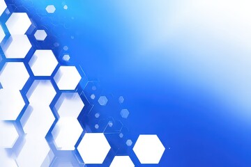 Abstract White Hexagons on Gradient Blue Background with Bokeh Dots