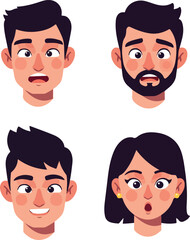 Pixel Art Avatars Four Diverse People Expressing Surprise And Concern