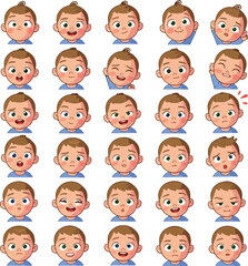 Pixel Art Baby Faces Expressing Various Emotions Neutral Blue Shirt