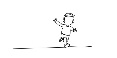 Childrens day concept. Continuous one-line drawing boys run together. Single line drawing design graphic vector illustration