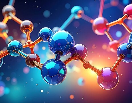 Close-up view of a vibrant molecular structure against a blurred gradient - Powered by Adobe