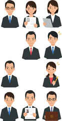 Pixel Art Business People Icons with Diverse Expressions and Attire
