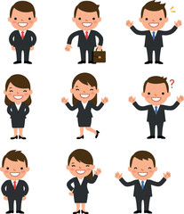 Pixel Art Business People Set Cheerful Poses White Background