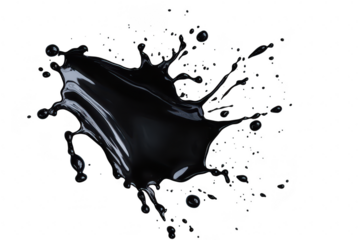 A dynamic splash of black liquid paint bursting outward against a white background. creating a striking visual effect that can be used for artistic or creative design purposes