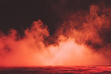 Dramatic Red Smoke Billows Across a Dark Stage Like Setting with Eerie Glow in a Visually Striking Composition