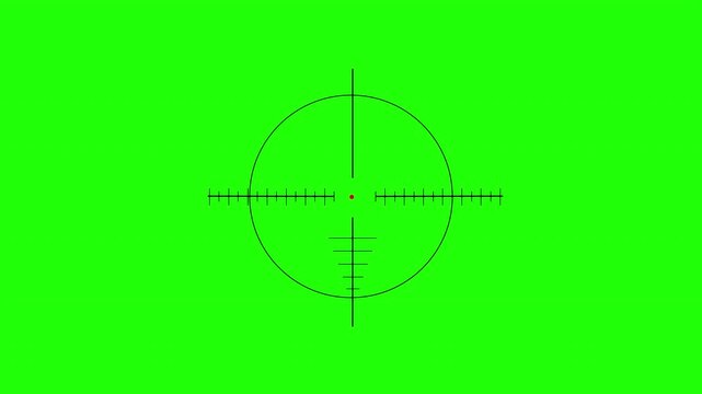 Sniper rifle scope crosshair targeting on a green screen background.